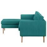 Ecksofa Croom Webstoff Polia: Petrol - Longchair davorstehend links - Mit Hocker