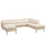 Wohnlandschaft Croom Webstoff Creme - Longchair davorstehend links / Ottomane rechts - Mit Hocker