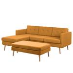 Ecksofa Croom Webstoff - Webstoff Polia: Bisquit - Longchair davorstehend links - Mit Hocker