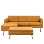 Ecksofa Croom Webstoff - Webstoff Polia: Bisquit - Longchair davorstehend links - Mit Hocker