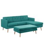 Ecksofa Croom Webstoff - Webstoff Polia: Petrol - Longchair davorstehend rechts - Mit Hocker