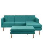 Ecksofa Croom Webstoff Polia: Petrol - Longchair davorstehend rechts - Mit Hocker