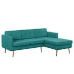 Ecksofa Croom Webstoff - Webstoff Polia: Petrol - Longchair davorstehend rechts - Mit Hocker