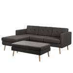 Ecksofa Croom Webstoff Polia: Dunkelgrau - Longchair davorstehend links - Mit Hocker