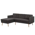 Ecksofa Croom Webstoff Polia: Dunkelgrau - Longchair davorstehend links - Mit Hocker