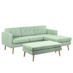 Ecksofa Croom Webstoff - Webstoff Polia: Mintgrau - Longchair davorstehend rechts - Mit Hocker