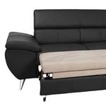 Canapé d'angle Hodge Cuir véritable - Noir - Méridienne longue à droite (vue de face) - Fonction couchage - Coffre de lit