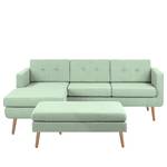 Ecksofa Croom Webstoff - Webstoff Polia: Mintgrau - Longchair davorstehend links - Mit Hocker