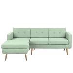 Ecksofa Croom Webstoff Polia: Mintgrau - Longchair davorstehend links - Mit Hocker