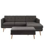 Ecksofa Croom Webstoff Polia: Dunkelgrau - Longchair davorstehend rechts - Mit Hocker