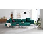 Ecksofa MADISON mit Ottomane Samt Shyla: Petrol - Longchair davorstehend links