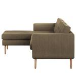 Ecksofa Croom Webstoff - Webstoff Polia: Havanna - Longchair davorstehend links - Mit Hocker