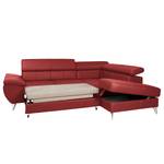 Canapé d'angle Hodge Cuir véritable - Rouge - Méridienne longue à droite (vue de face) - Fonction couchage - Coffre de lit