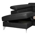 Canapé d'angle Hodge Cuir véritable - Noir - Méridienne longue à gauche (vue de face) - Fonction couchage - Coffre de lit