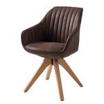 Chaise à accoudoirs Ermelo III rotatif - Imitation cuir / Chêne massif - Marron