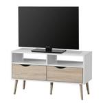 Meuble TV Sunndal III Marron - Blanc - En partie en bois massif - 99 x 43 x 39 cm