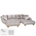 Ecksofa Lutton Antiklederlook - Warmes Beige - Longchair davorstehend rechts - Mit Hocker