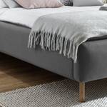 Letto imbottito MATTIS Tessuto/Rovere massello - Tessuto Asha: grigio chiaro - 180 x 200cm - Senza rete a doghe