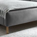 Letto imbottito MATTIS Tessuto/Rovere massello - Tessuto Asha: grigio chiaro - 180 x 200cm - Senza rete a doghe