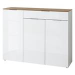 Buffet Cetano Blanc brillant / Imitation chêne de Navarre - Largeur : 134 cm