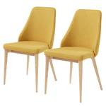 Gestoffeerde stoelen Rosie (set van 2) geweven stof/massief essenhout - mosterdgeel/essenhout