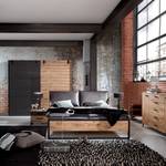 Bed Detroit Eikenhouten planken-look/zwart - Met textiel uitrusting