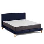 SmoodSpring Bett I Webstoff / Eiche massiv - Dunkelblau - 180 x 200cm