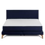 SmoodSpring Bett I Webstoff / Eiche massiv - Dunkelblau - 160 x 200cm