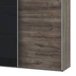 Armoire portes coulissantes Easy Plus I Imitation chêne tourbe / Verre noir - 313 x 210 cm