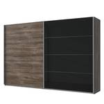 Armoire portes coulissantes Easy Plus I Imitation chêne tourbe / Verre noir - 135 x 210 cm