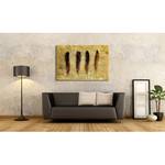 Impression sur toile Four Feathers Jaune - Bois massif - Textile - 120 x 80 x 2 cm