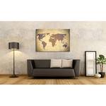 Afbeelding  Worldmap Vintage Bruin - Massief hout - Textiel - 120 x 80 x 2 cm