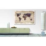Impression sur toile Old Worldmap 3 Marron - Bois massif - Textile - 120 x 80 x 2 cm