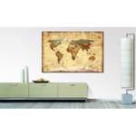 Afbeelding  Old Worldmap 4 Bruin - Massief hout - Textiel - 120 x 80 x 2 cm