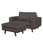 Fauteuil Billund II (met hocker) Structuurstof - Donkergrijs