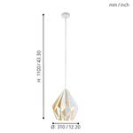Hanglamp Carlton I staal - 1 lichtbron - Wit/goudkleurig - Diameter: 31 cm