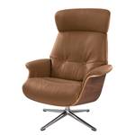 Fauteuil relax Anderson I Cuir véritable Neka : Caramel - Chrome brillant - Noyer