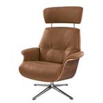 Fauteuil relax Anderson I Cuir véritable Neka : Caramel - Chrome brillant - Noyer