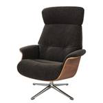 Relaxfauteuil Anderson IV Geweven stof Saia: Zwart-Bruin - Chroomkleurig glanzend - Notenboom