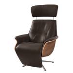 Relaxfauteuil Anderson II Echt leer Neka: Donkerbruin - Chroomkleurig glanzend - Notenboom