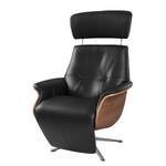 Relaxfauteuil Anderson II Leer Neto: Zwart - Chroomkleurig glanzend - Notenboom