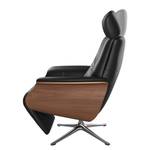 Relaxfauteuil Anderson II Leer Neto: Zwart - Chroomkleurig glanzend - Notenboom