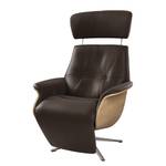 Relaxfauteuil Anderson II Echt leer Neka: Donkerbruin - Chroomkleurig glanzend - Eik