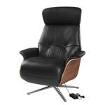 Relaxfauteuil Anderson VI Leer Neto: Zwart - Chroomkleurig glanzend - Notenboom