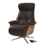 Relaxfauteuil Anderson VI Echt leer Neka: Donkerbruin - Chroomkleurig glanzend - Eik