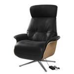 Relaxfauteuil Anderson VI Echt leer Neka: Zwart - Chroomkleurig glanzend - Eik