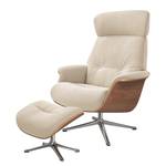 Polsterhocker ANDERSON Webstoff Saia: Beige - Chrom glänzend - Nussbaum