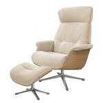 Polsterhocker ANDERSON Webstoff Saia: Beige - Chrom glänzend - Eiche