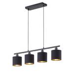 Suspension Tommy Coton / Fer - 4 ampoules - Noir / Laiton