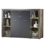 Buffet haut Polis Avec Éclairage - Gris mat / Imitation bois flotté